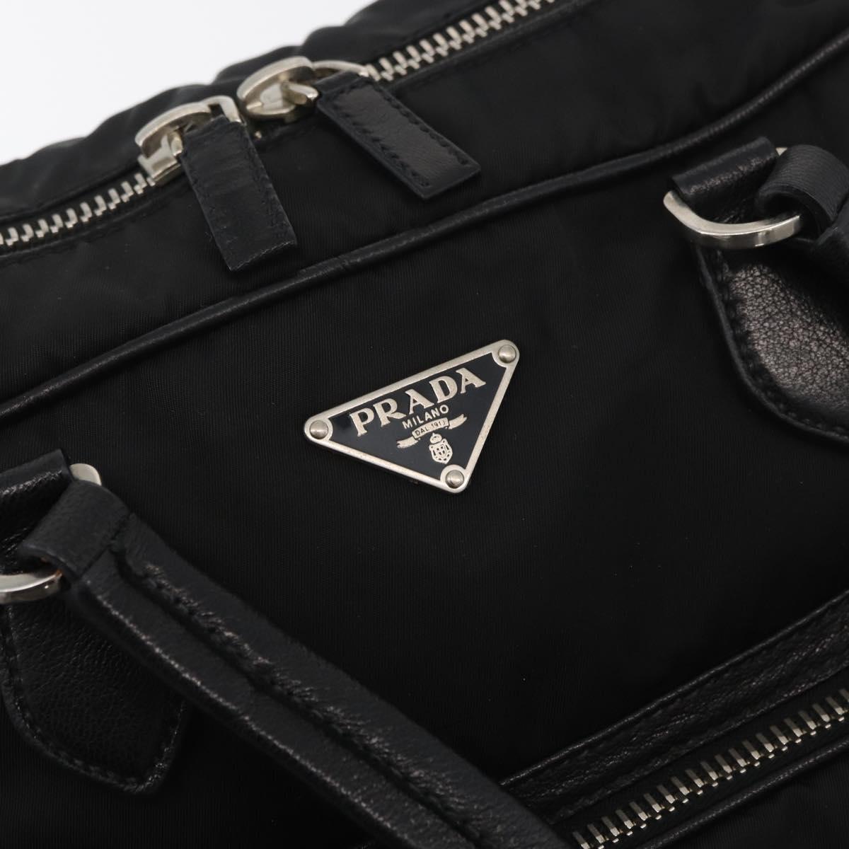 PRADA Hand Bag Nylon Black Silver Auth 182500V