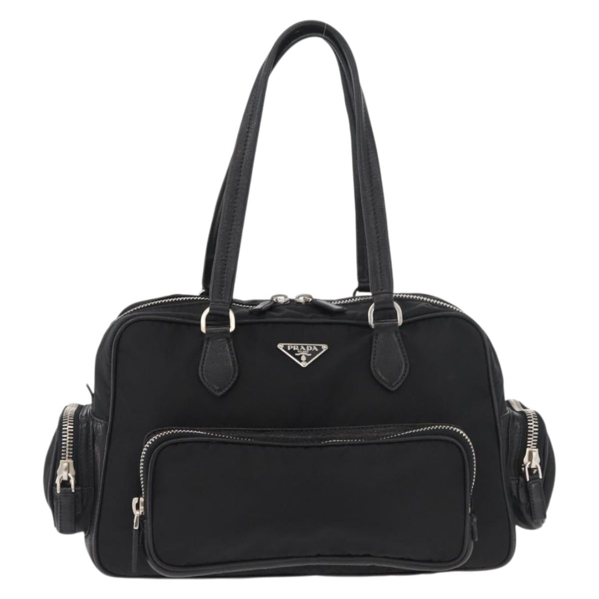 PRADA Hand Bag Nylon Black Silver Auth 182500V