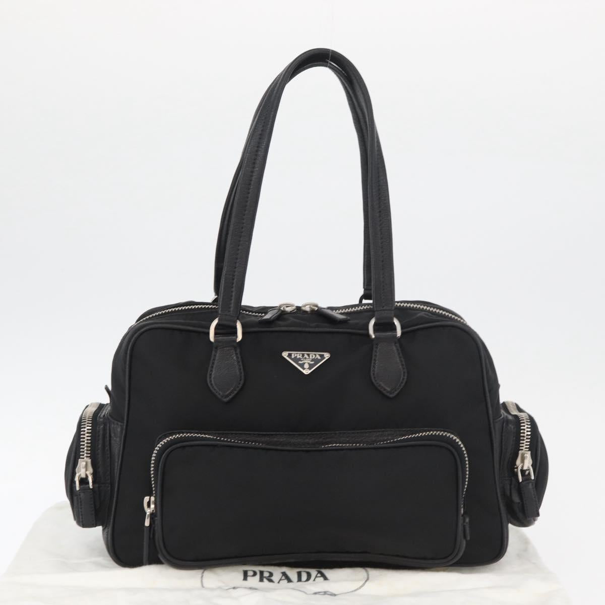 PRADA Hand Bag Nylon Black Silver Auth 182500V