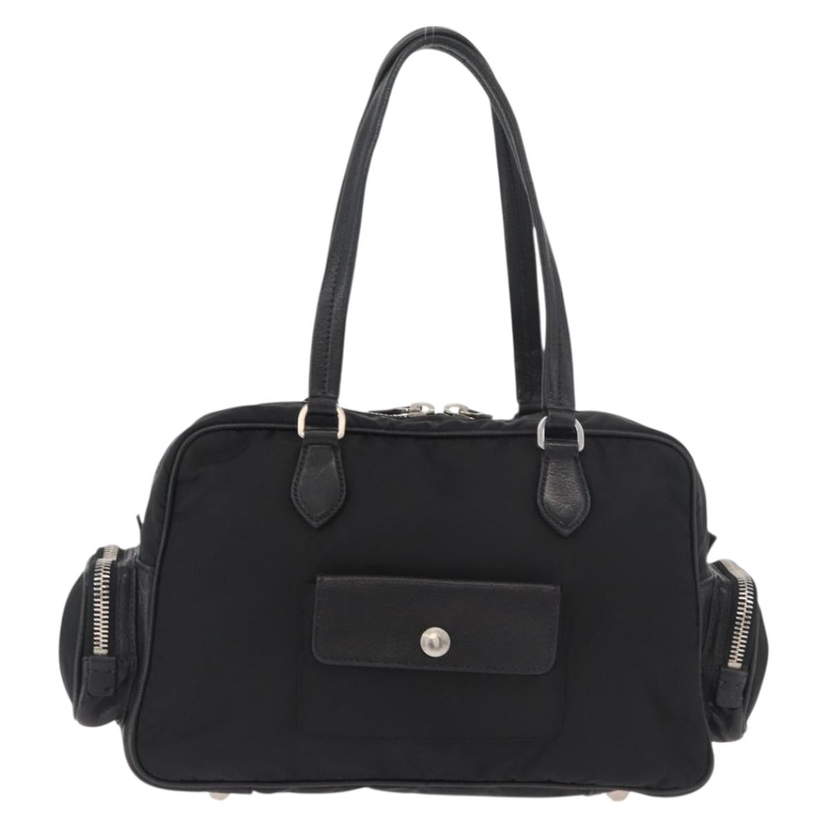 PRADA Hand Bag Nylon Black Silver Auth 182500V