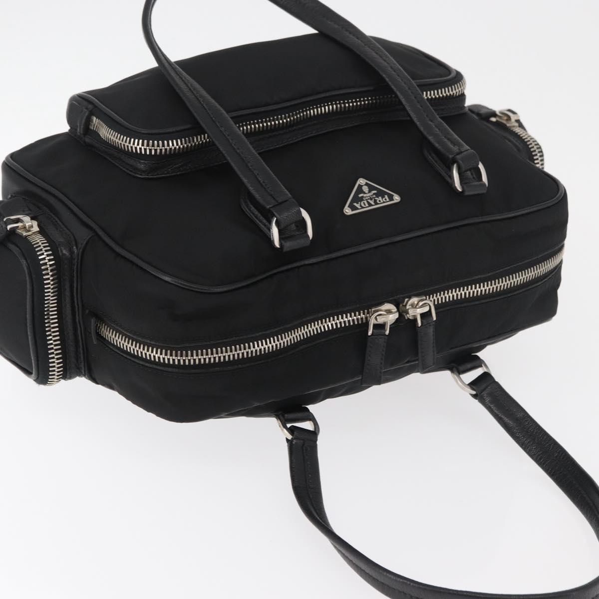 PRADA Hand Bag Nylon Black Silver Auth 182500V