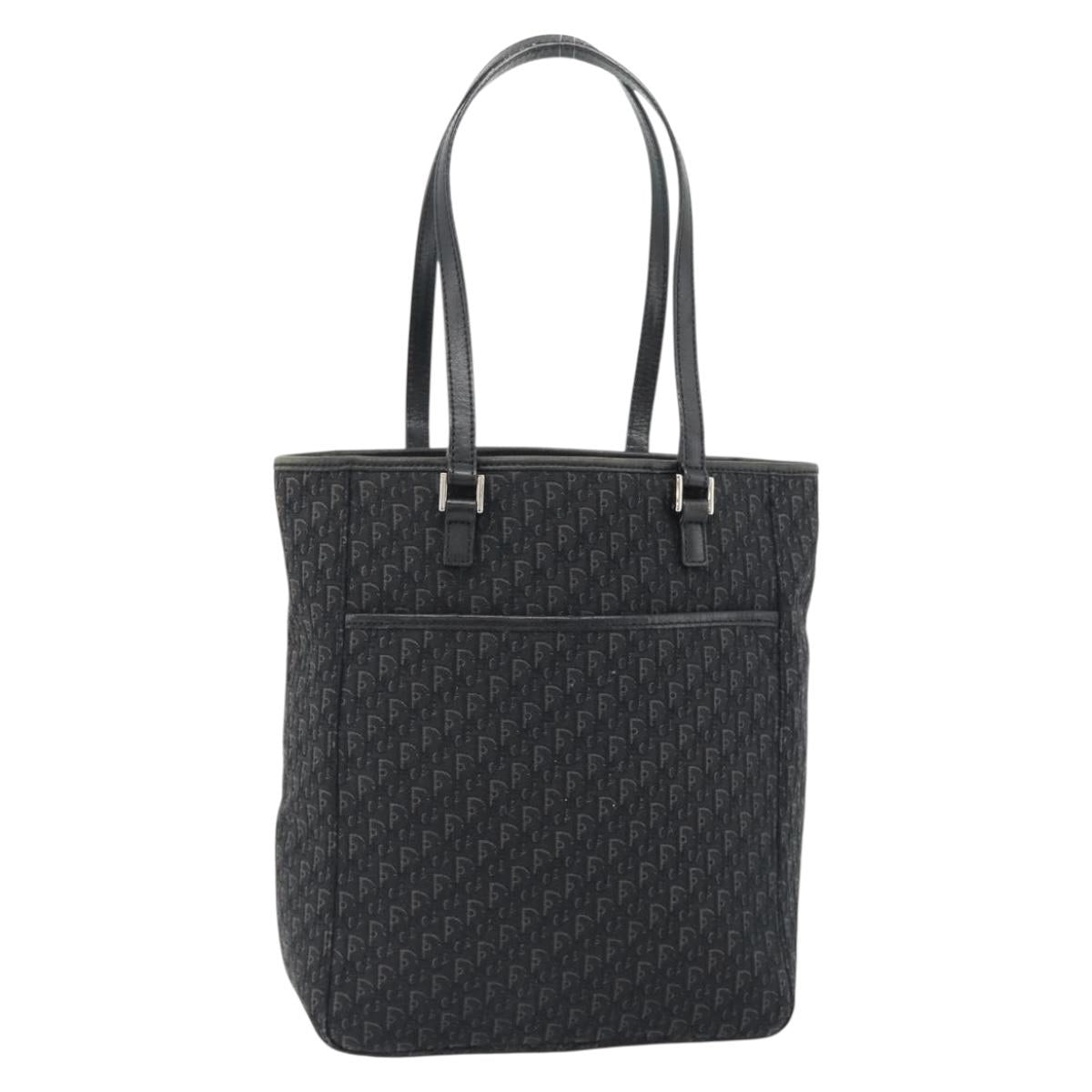 Christian Dior Trotter Canvas Shoulder Bag Black Silver Auth 182504A