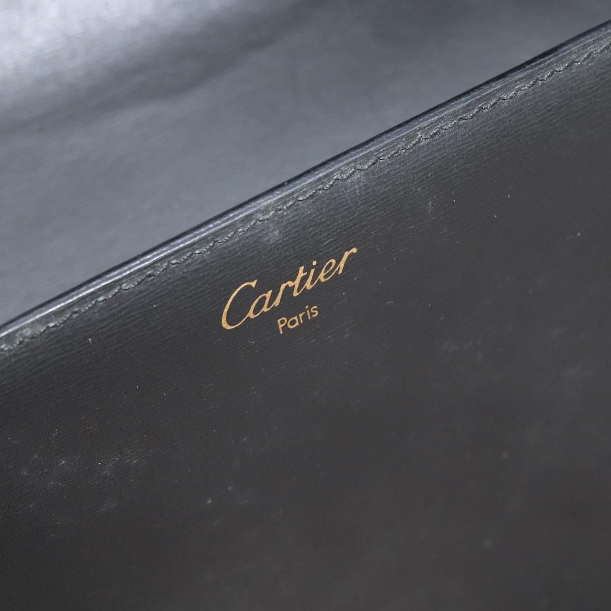 CARTIER Business Bag Leather Black Silver Auth 182506
