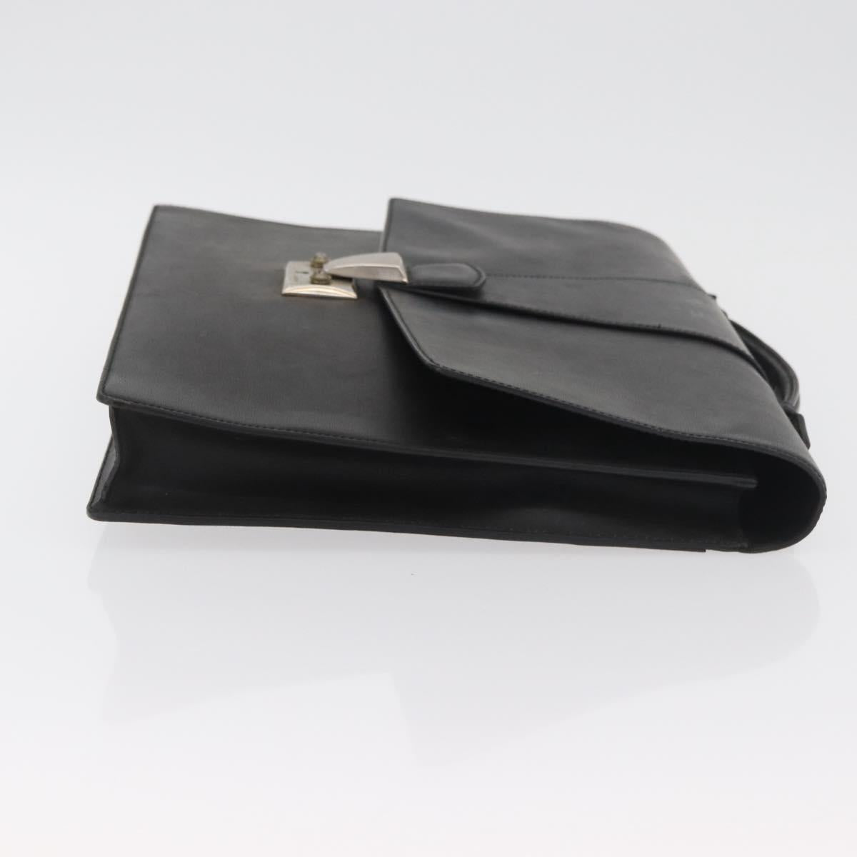 CARTIER Business Bag Leather Black Silver Auth 182506