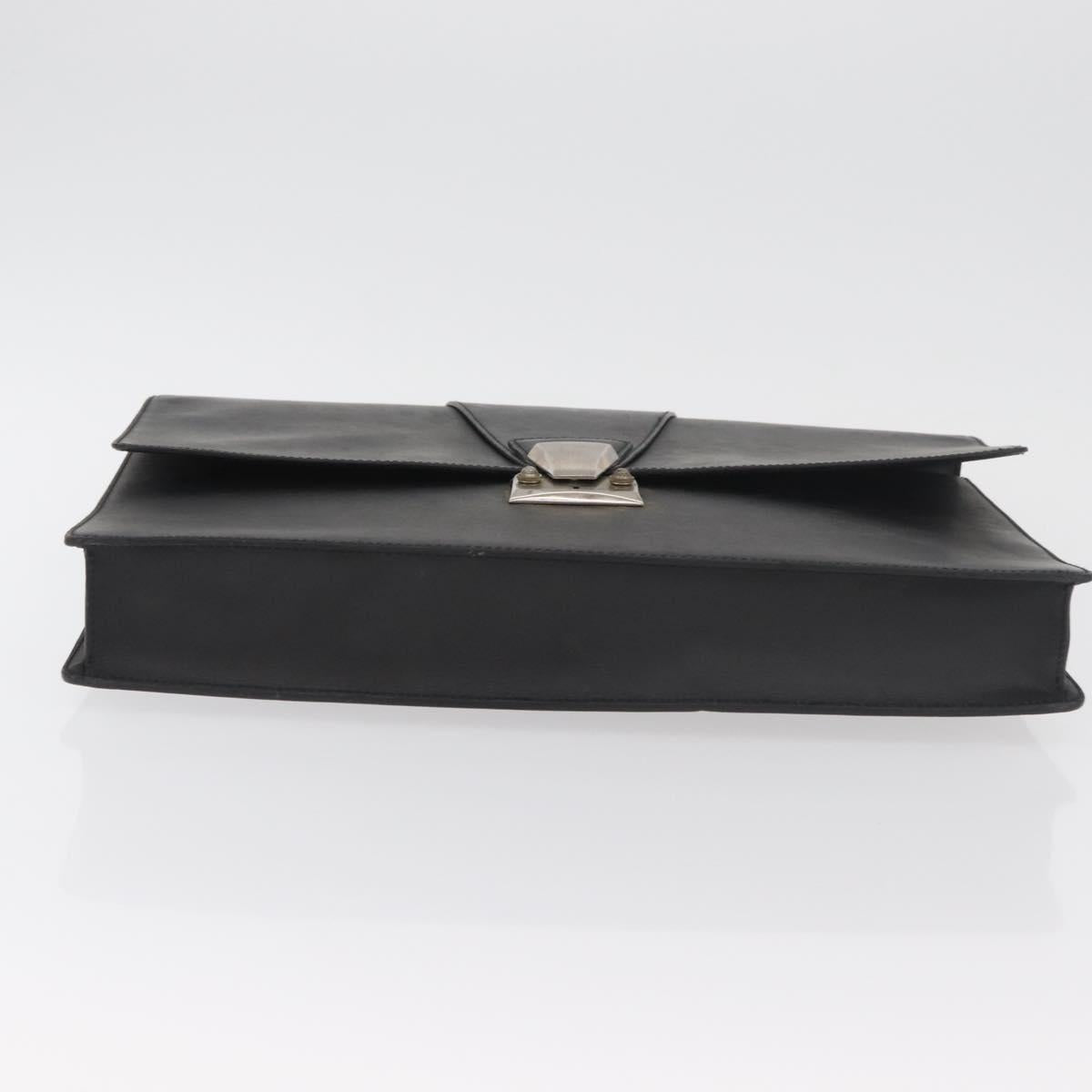 CARTIER Business Bag Leather Black Silver Auth 182506