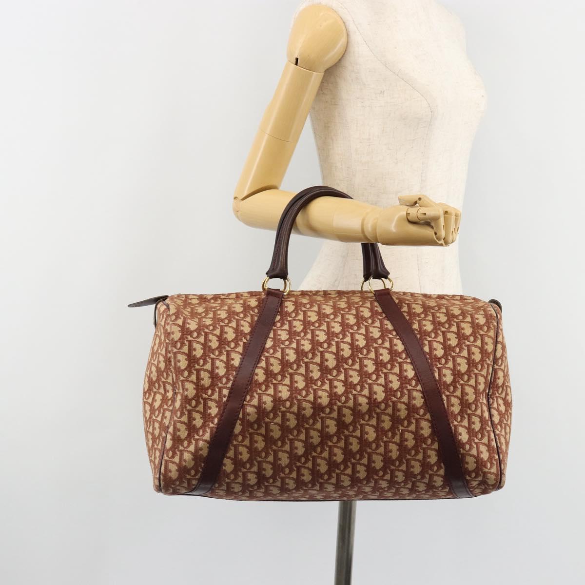 Christian Dior Trotter Canvas Boston Bag Beige Gold Auth 182507