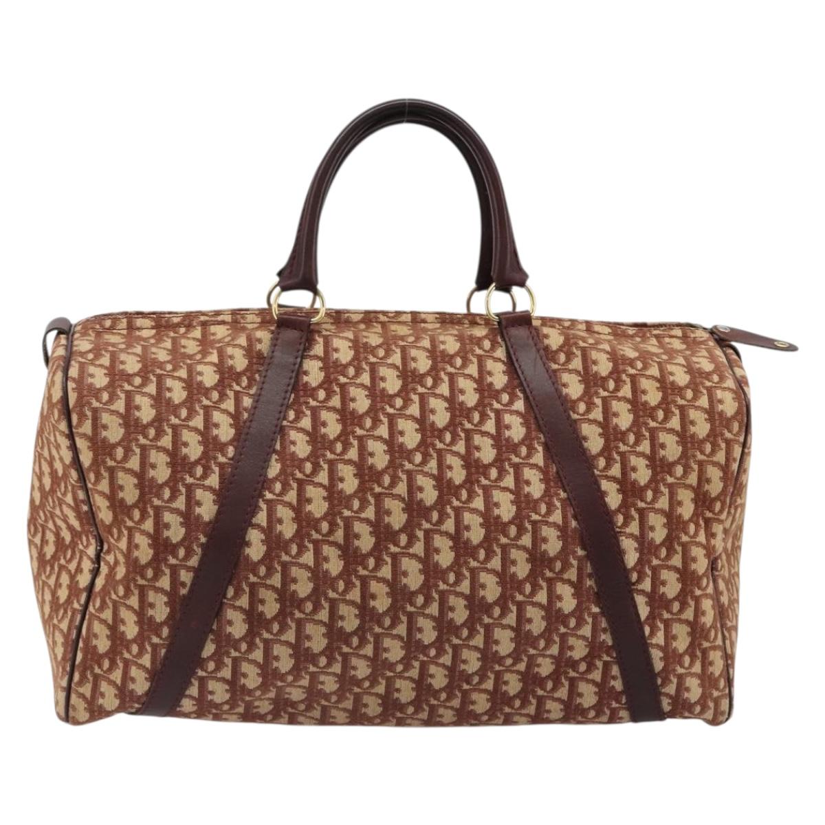 Christian Dior Trotter Canvas Boston Bag Beige Gold Auth 182507