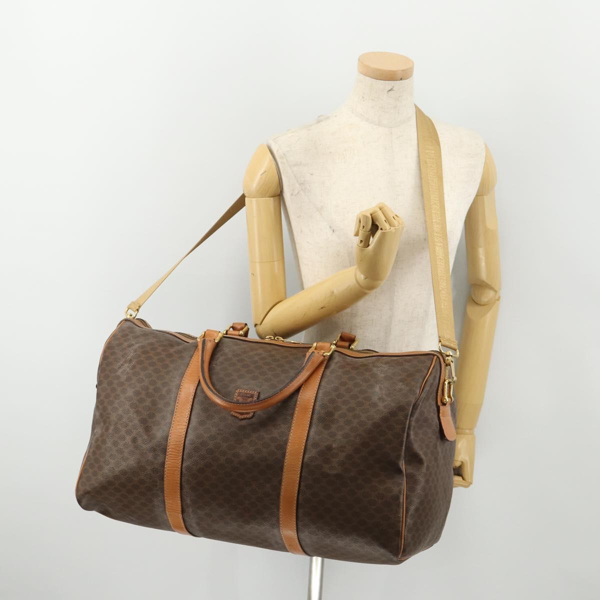 CELINE Macadam Canvas Boston Bag PVC Leather 2way Brown Gold Auth 182509