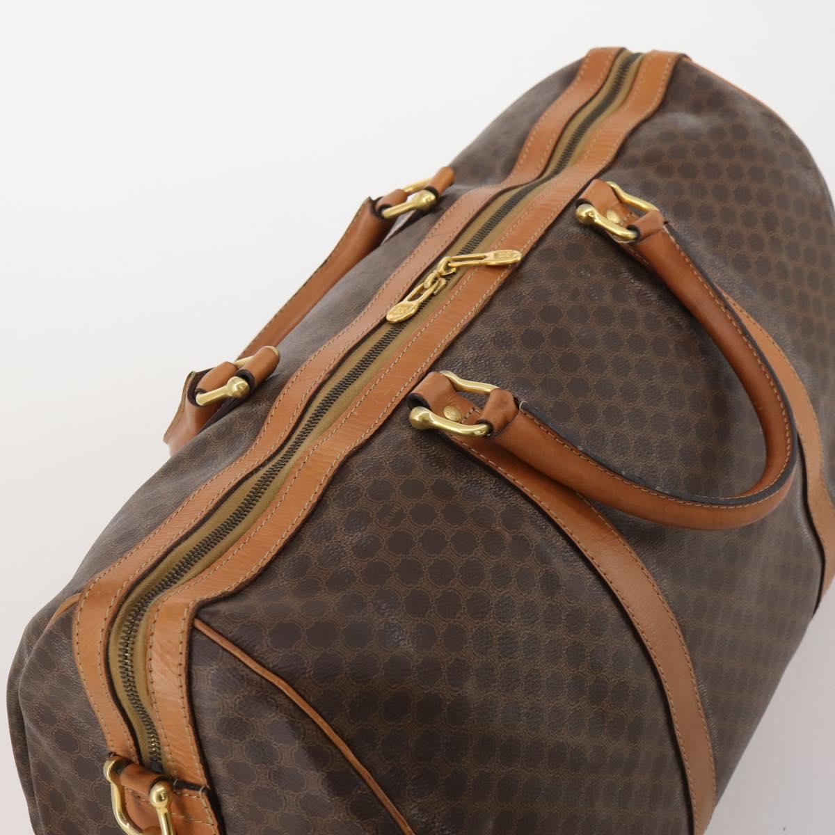 CELINE Macadam Canvas Boston Bag PVC Leather 2way Brown Gold Auth 182509