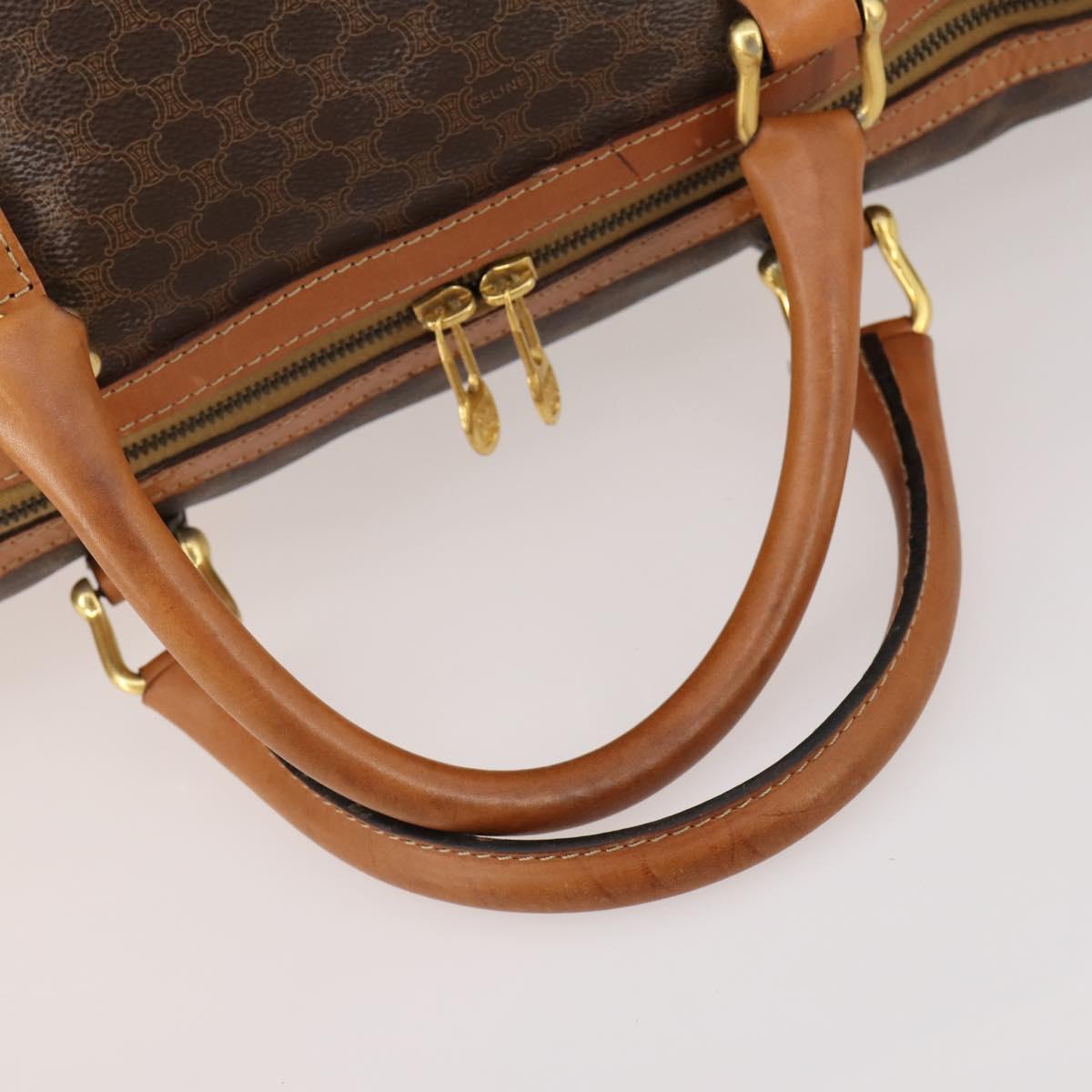 CELINE Macadam Canvas Boston Bag PVC Leather 2way Brown Gold Auth 182509