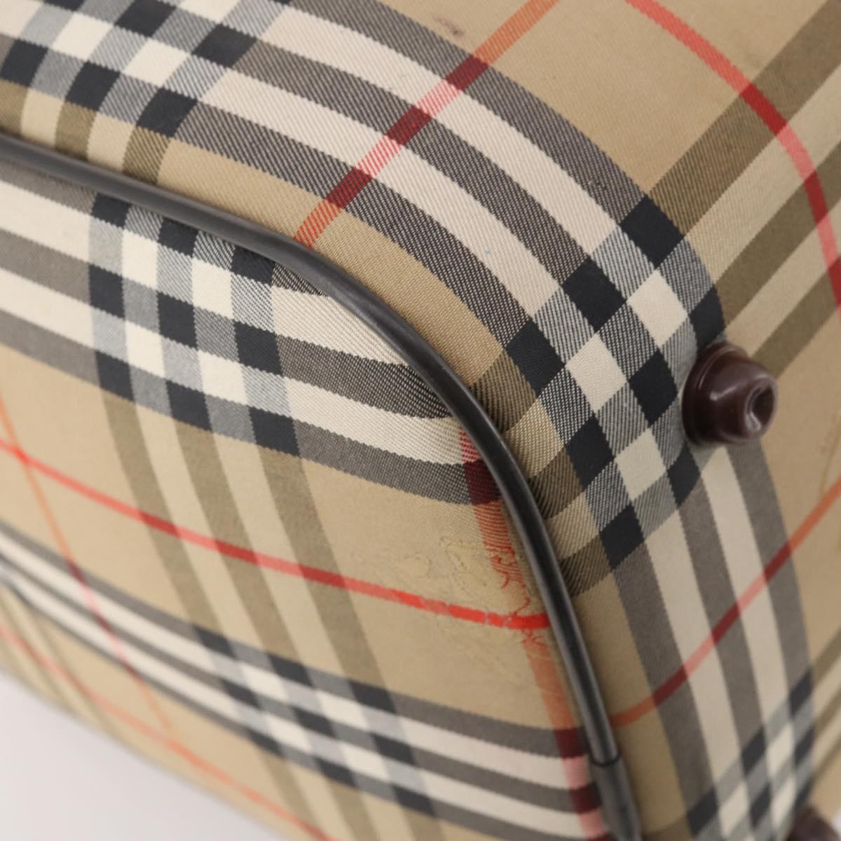 Burberrys Nova Check Boston Bag Canvas Beige Gold Auth 182510