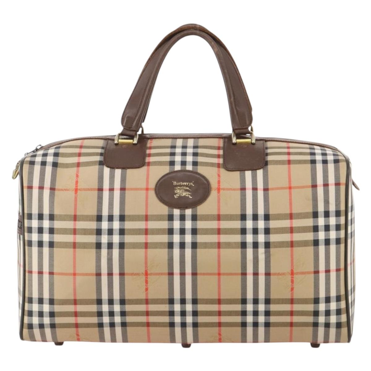 Burberrys Nova Check Boston Bag Canvas Beige Gold Auth 182510