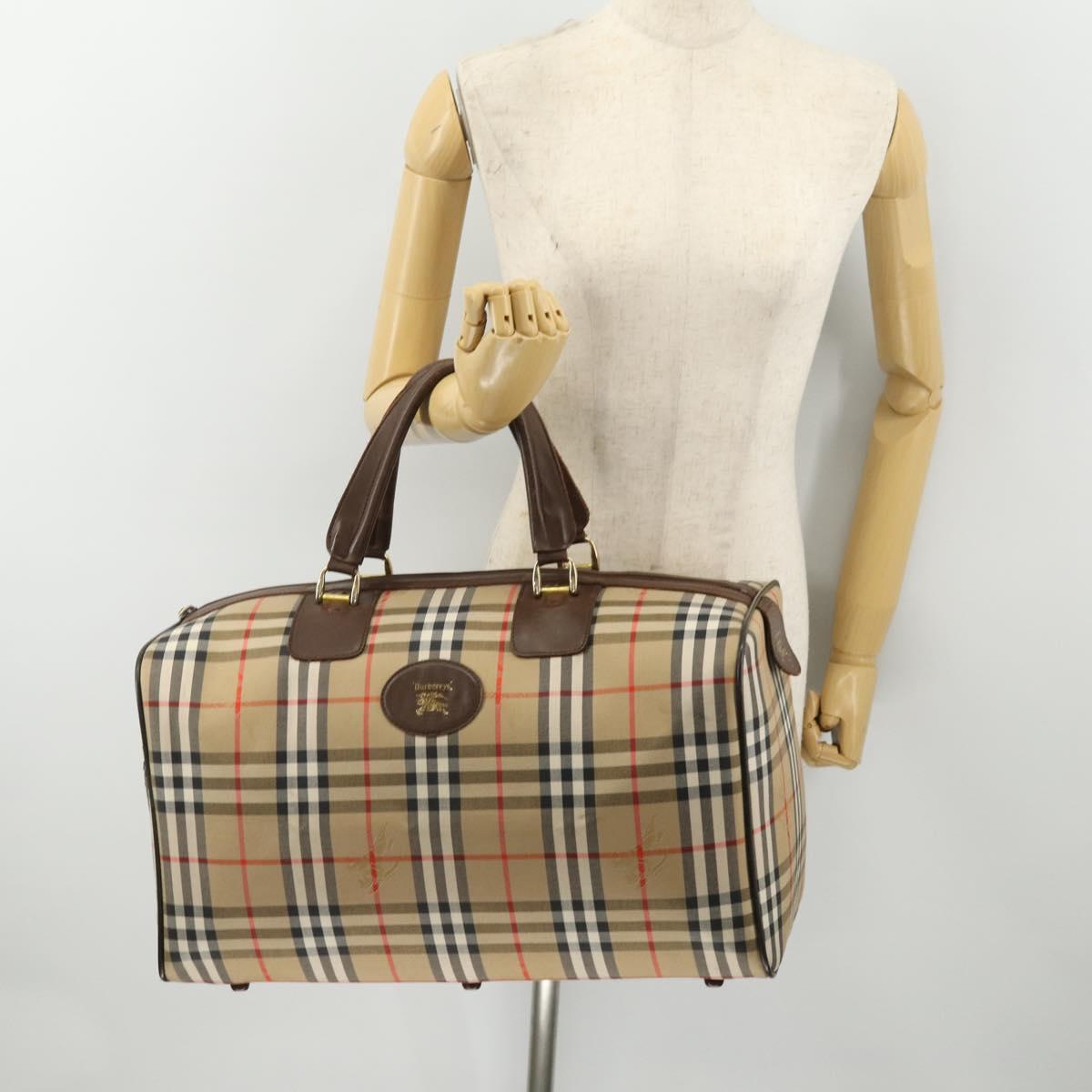 Burberrys Nova Check Boston Bag Canvas Beige Gold Auth 182510