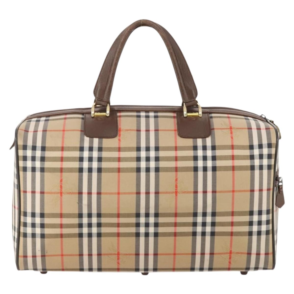 Burberrys Nova Check Boston Bag Canvas Beige Gold Auth 182510