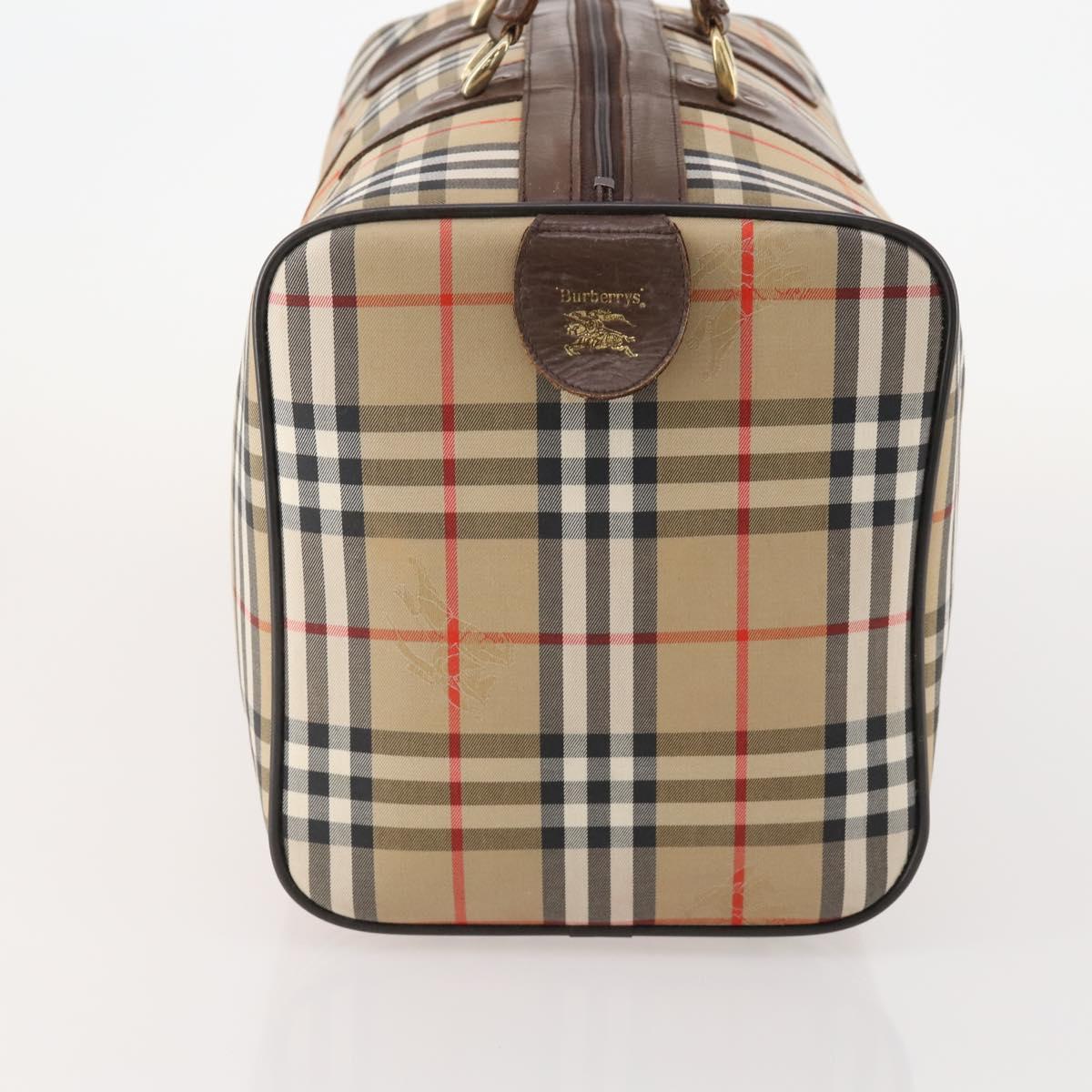 Burberrys Nova Check Boston Bag Canvas Beige Gold Auth 182510