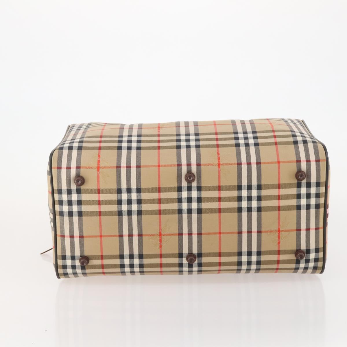 Burberrys Nova Check Boston Bag Canvas Beige Gold Auth 182510
