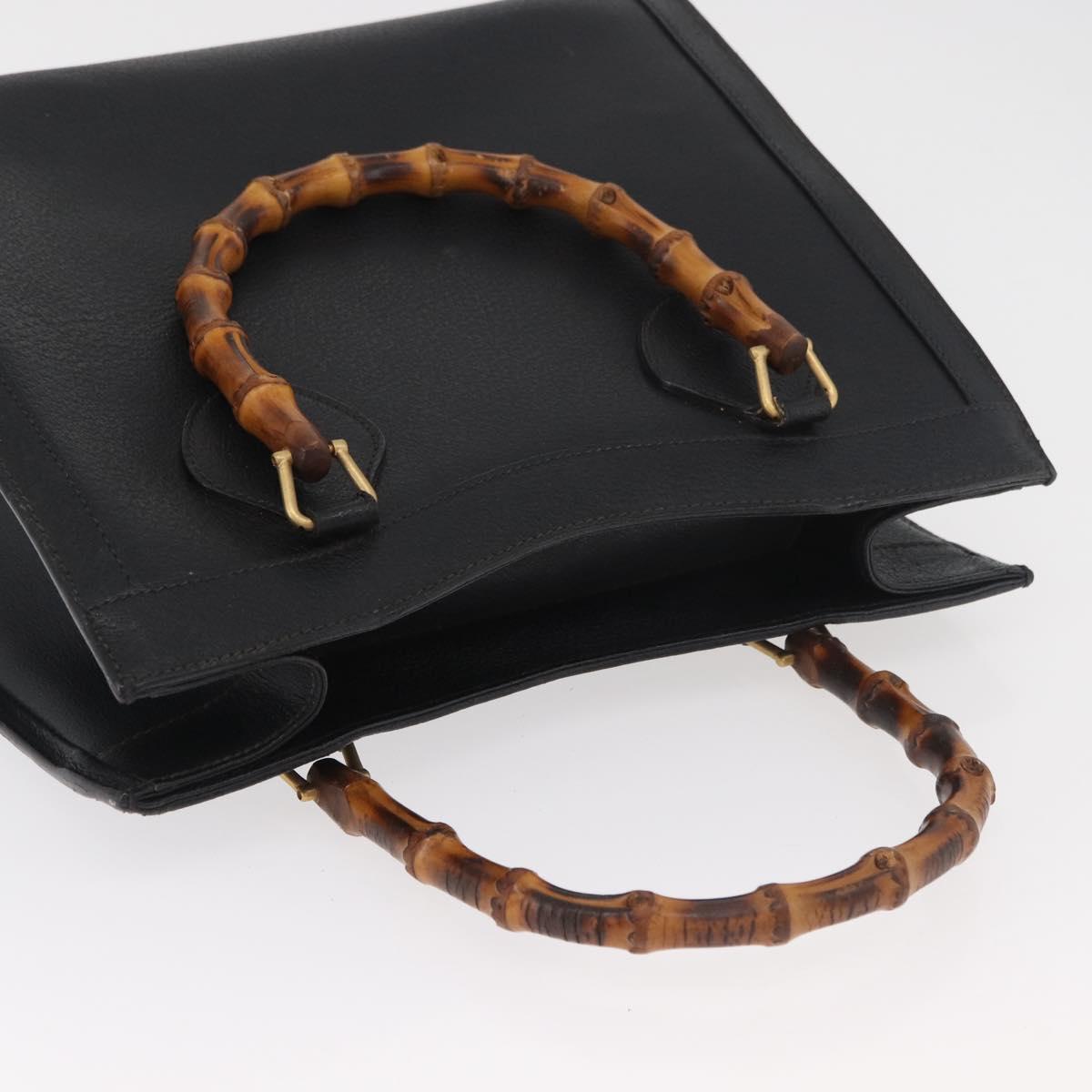 GUCCI Bamboo Hand Bag Leather Black Gold 002 2865 0260 Auth 182512