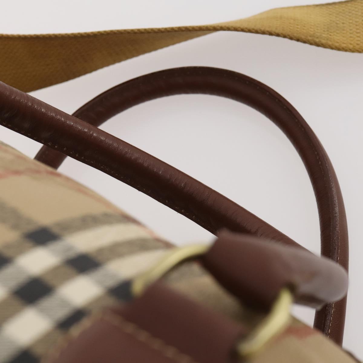 Burberrys Nova Check Boston Bag PVC Leather 2way Beige Gold Auth 182513