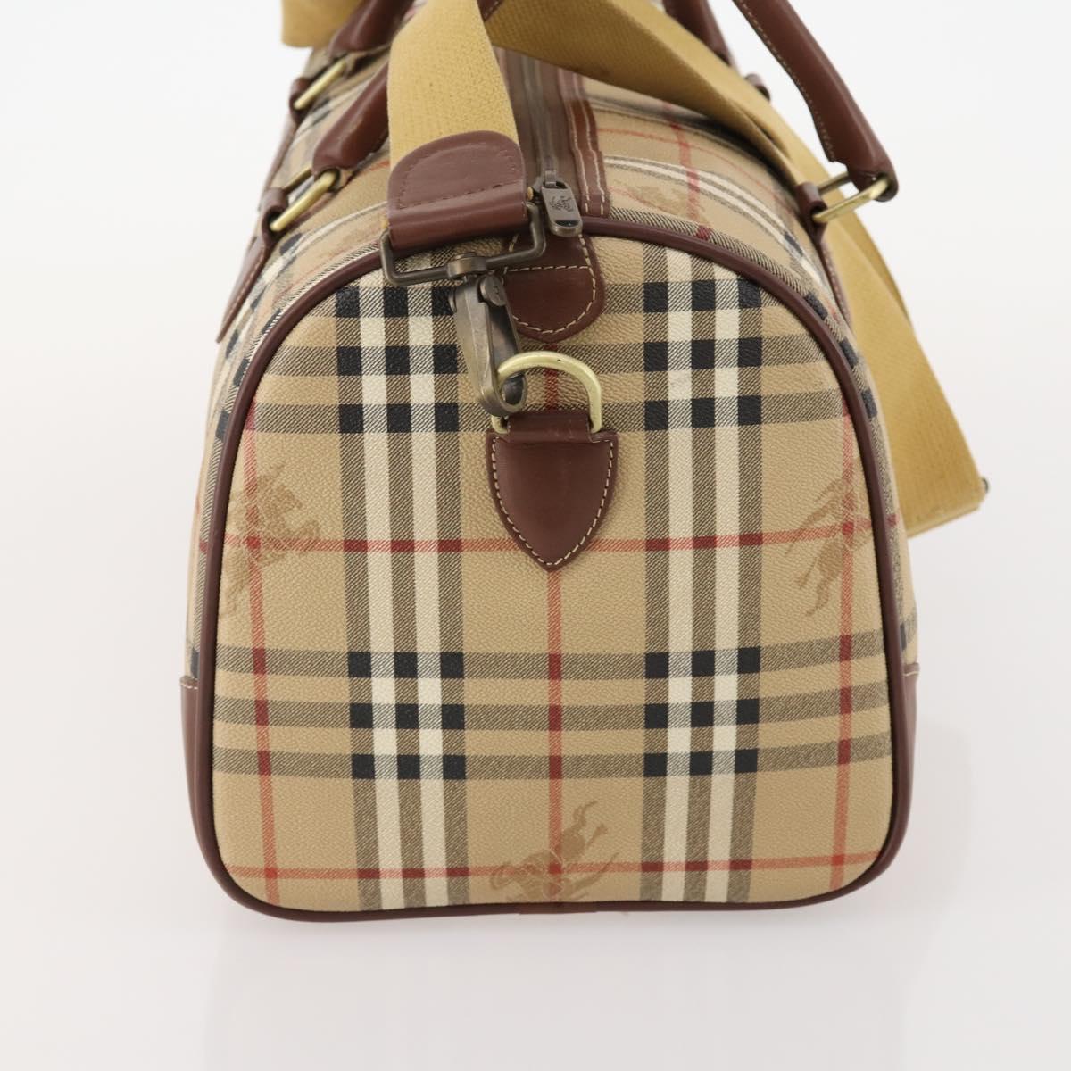 Burberrys Nova Check Boston Bag PVC Leather 2way Beige Gold Auth 182513