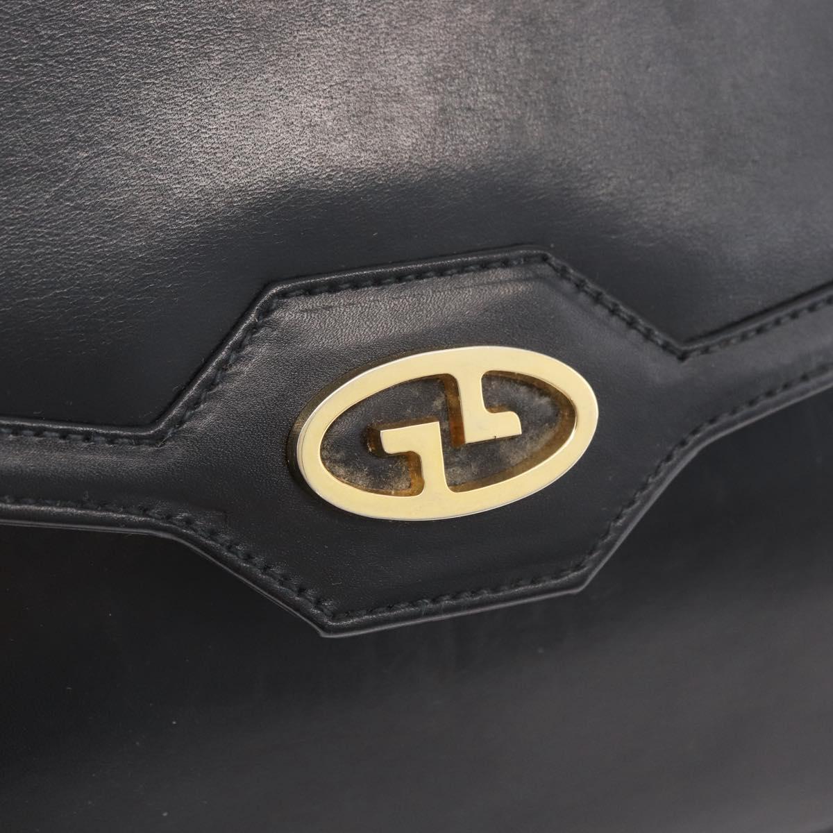 GUCCI Chain Shoulder Bag Leather Black Gold Auth 182515