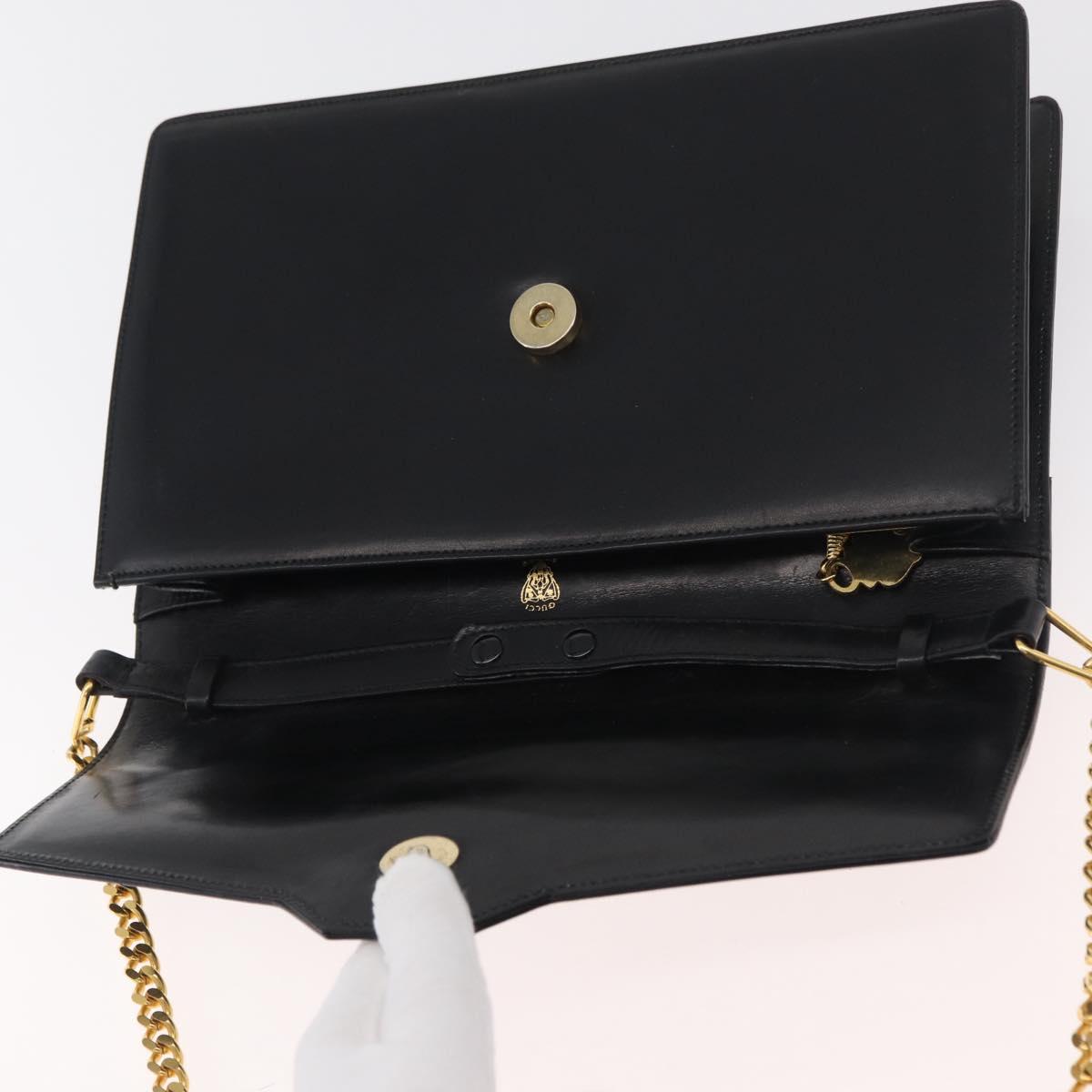 GUCCI Chain Shoulder Bag Leather Black Gold Auth 182515