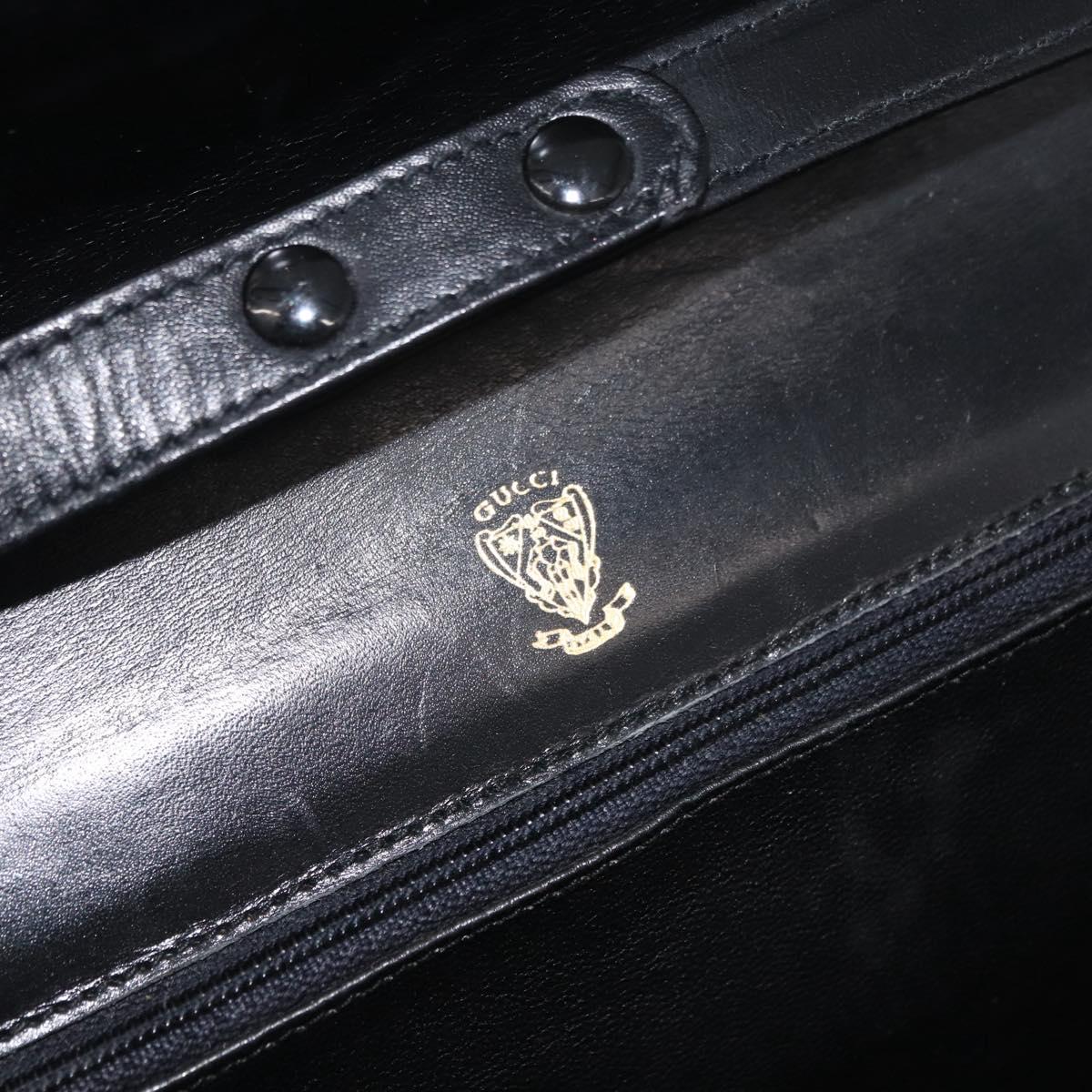 GUCCI Chain Shoulder Bag Leather Black Gold Auth 182515