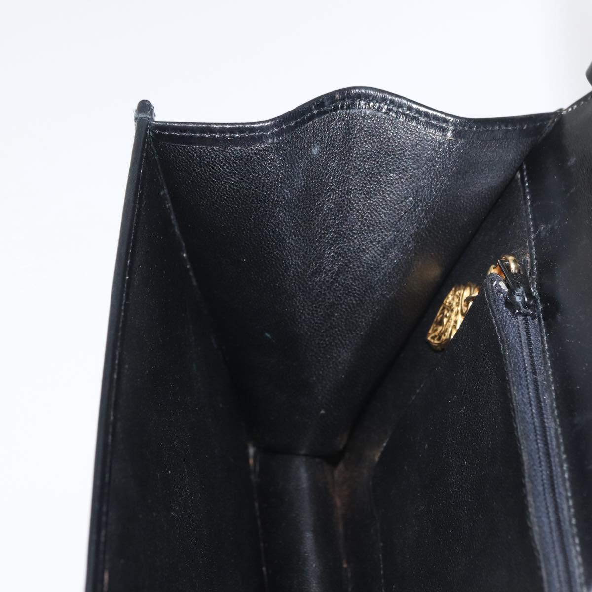 GUCCI Chain Shoulder Bag Leather Black Gold Auth 182515