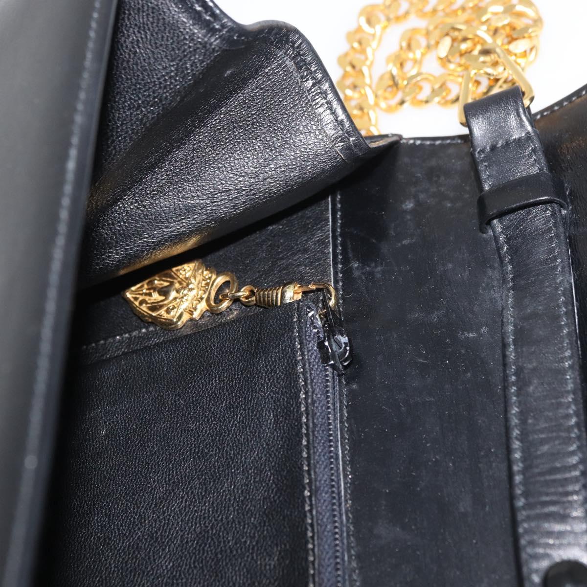 GUCCI Chain Shoulder Bag Leather Black Gold Auth 182515