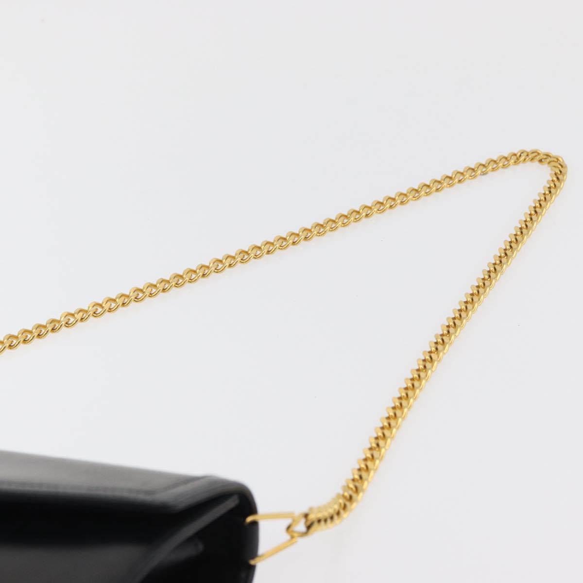 GUCCI Chain Shoulder Bag Leather Black Gold Auth 182515