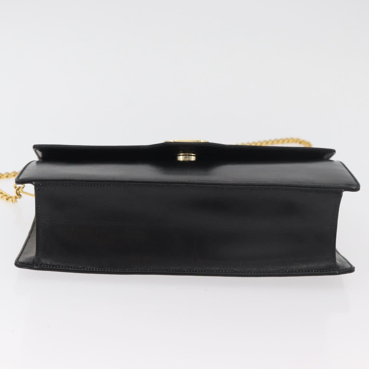 GUCCI Chain Shoulder Bag Leather Black Gold Auth 182515
