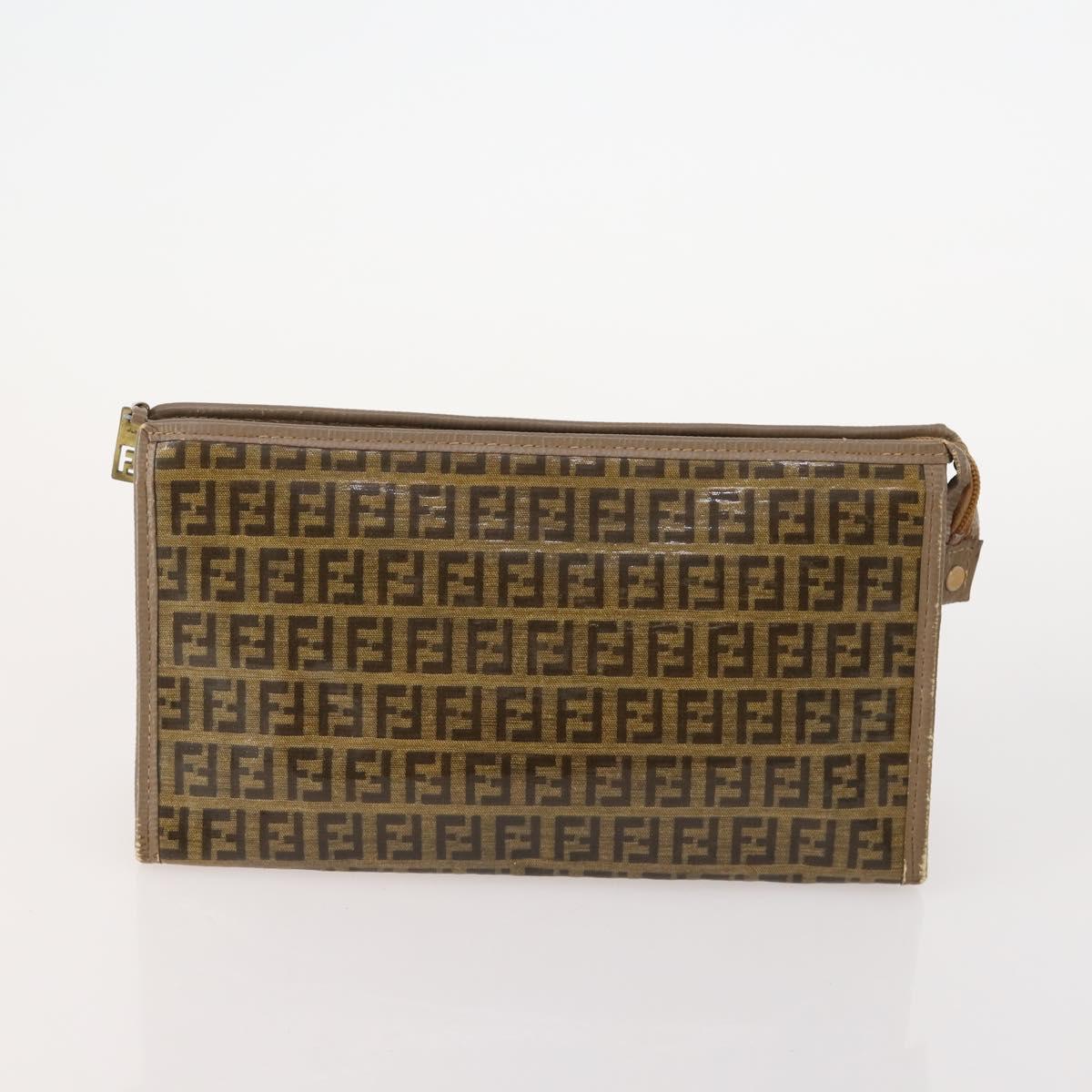 FENDI Zucchino Canvas Bag Coated Canvas 2 Set Black Beige Auth 182517