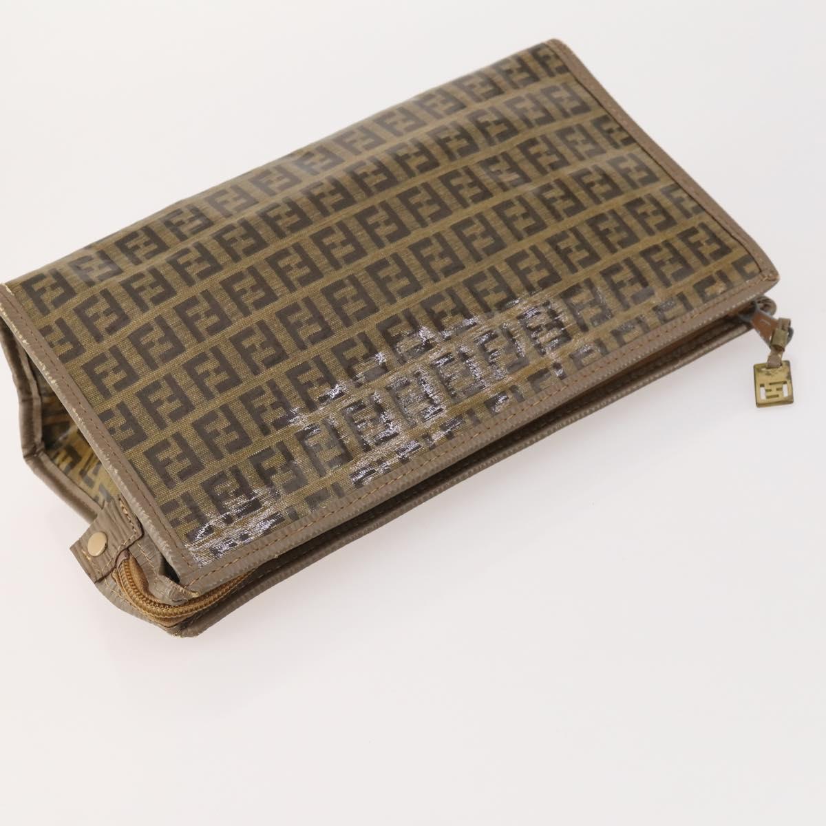 FENDI Zucchino Canvas Bag Coated Canvas 2 Set Black Beige Auth 182517