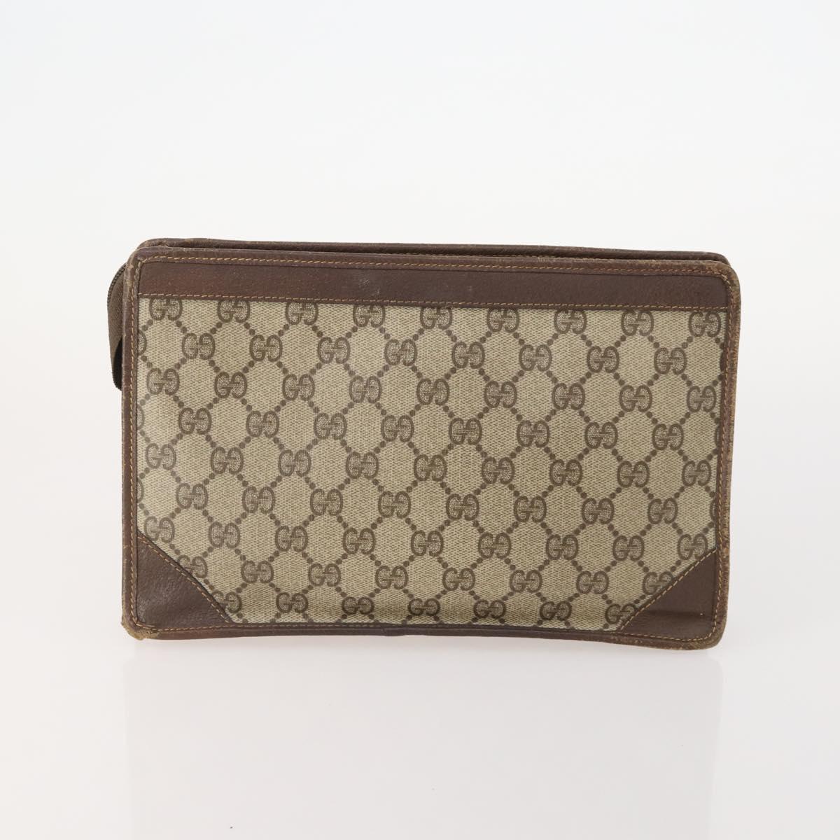 GUCCI GG Supreme Clutch Bag PVC 3 Set Beige Auth 182518