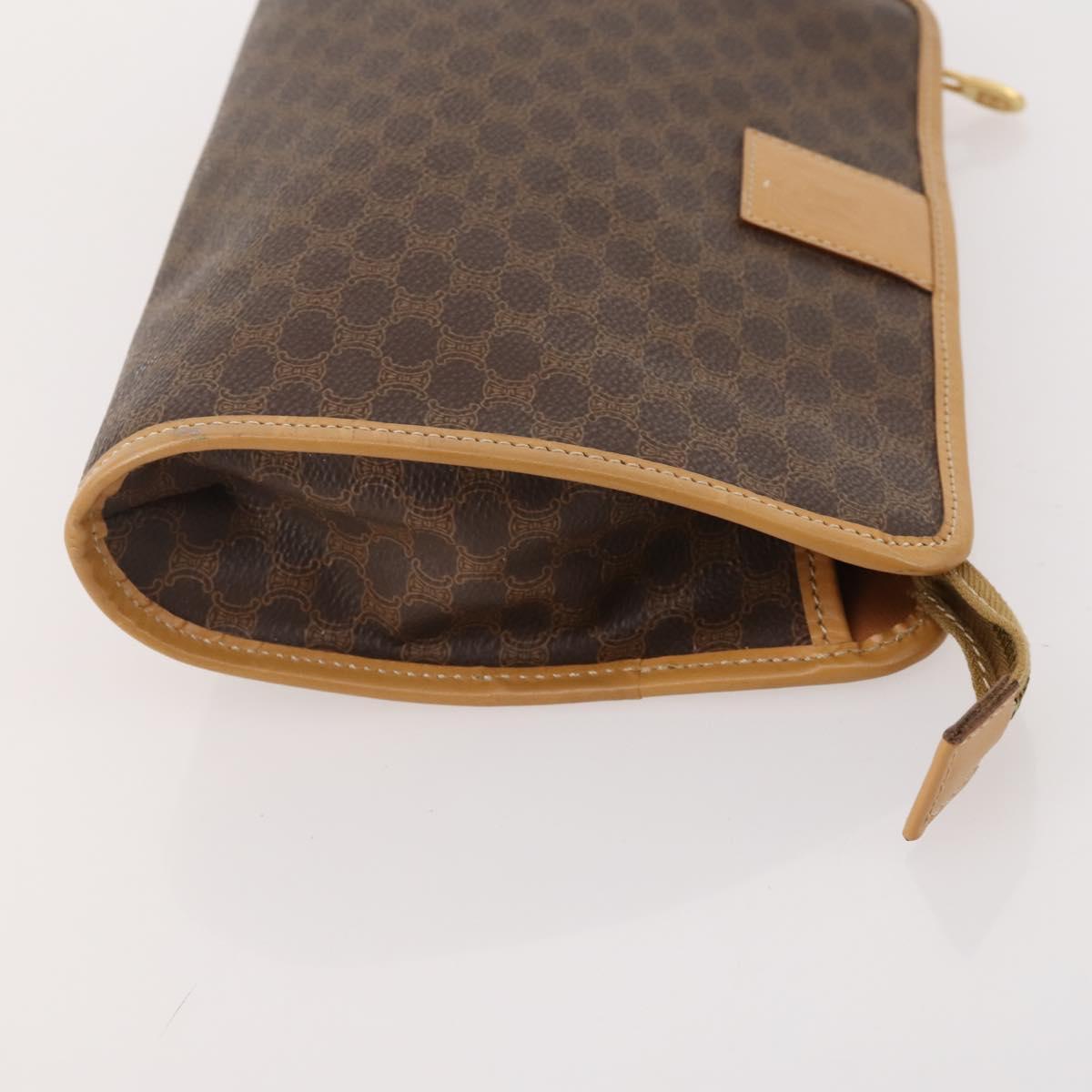 CELINE Macadam Canvas Clutch Bag PVC Leather 4 Set Brown Beige Auth 182519