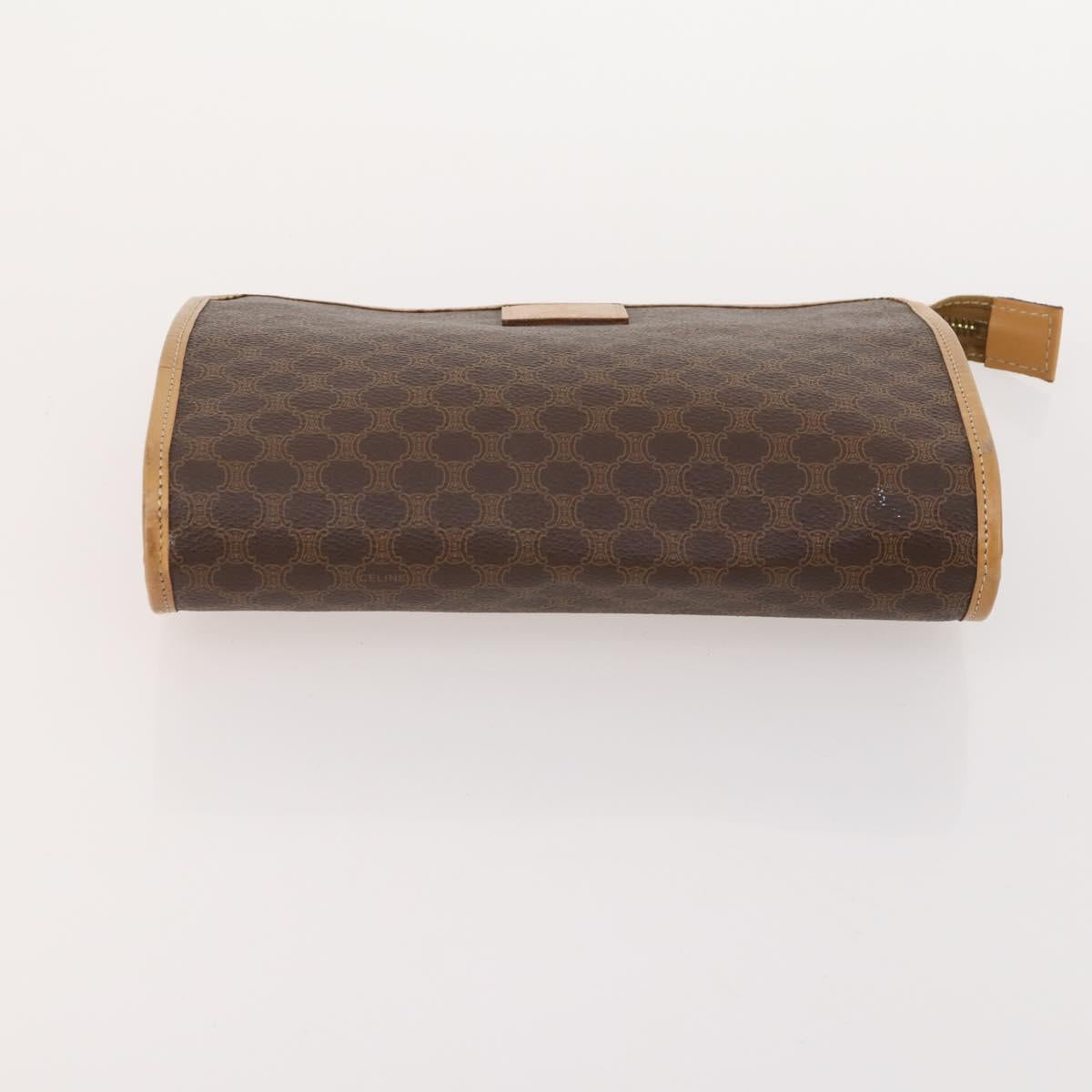 CELINE Macadam Canvas Clutch Bag PVC Leather 4 Set Brown Beige Auth 182519