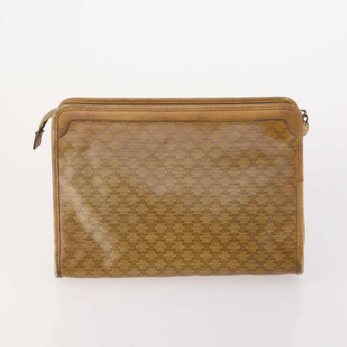 CELINE Macadam Canvas Clutch Bag PVC Leather 4 Set Brown Beige Auth 182519