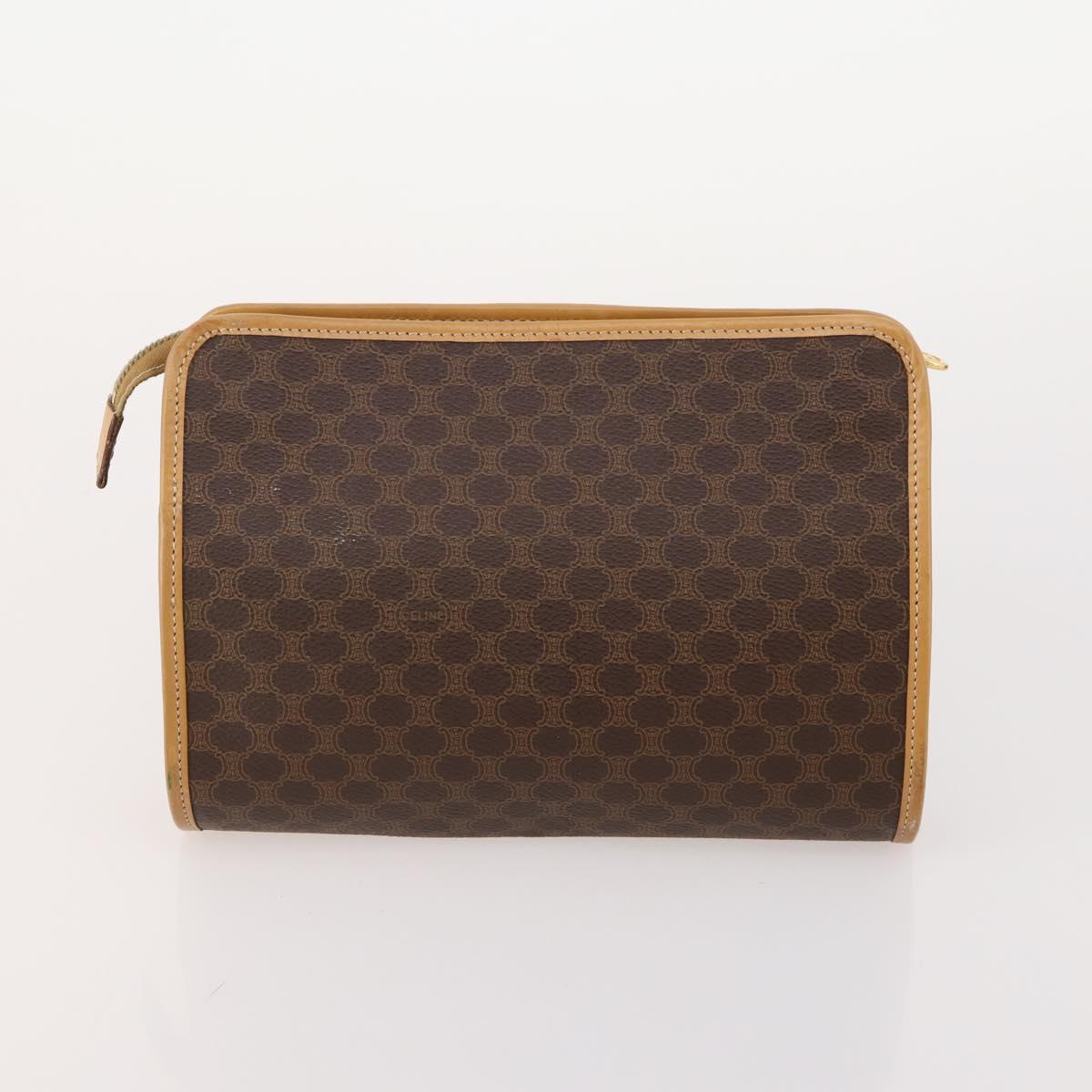 CELINE Macadam Canvas Clutch Bag PVC Leather 4 Set Brown Beige Auth 182519