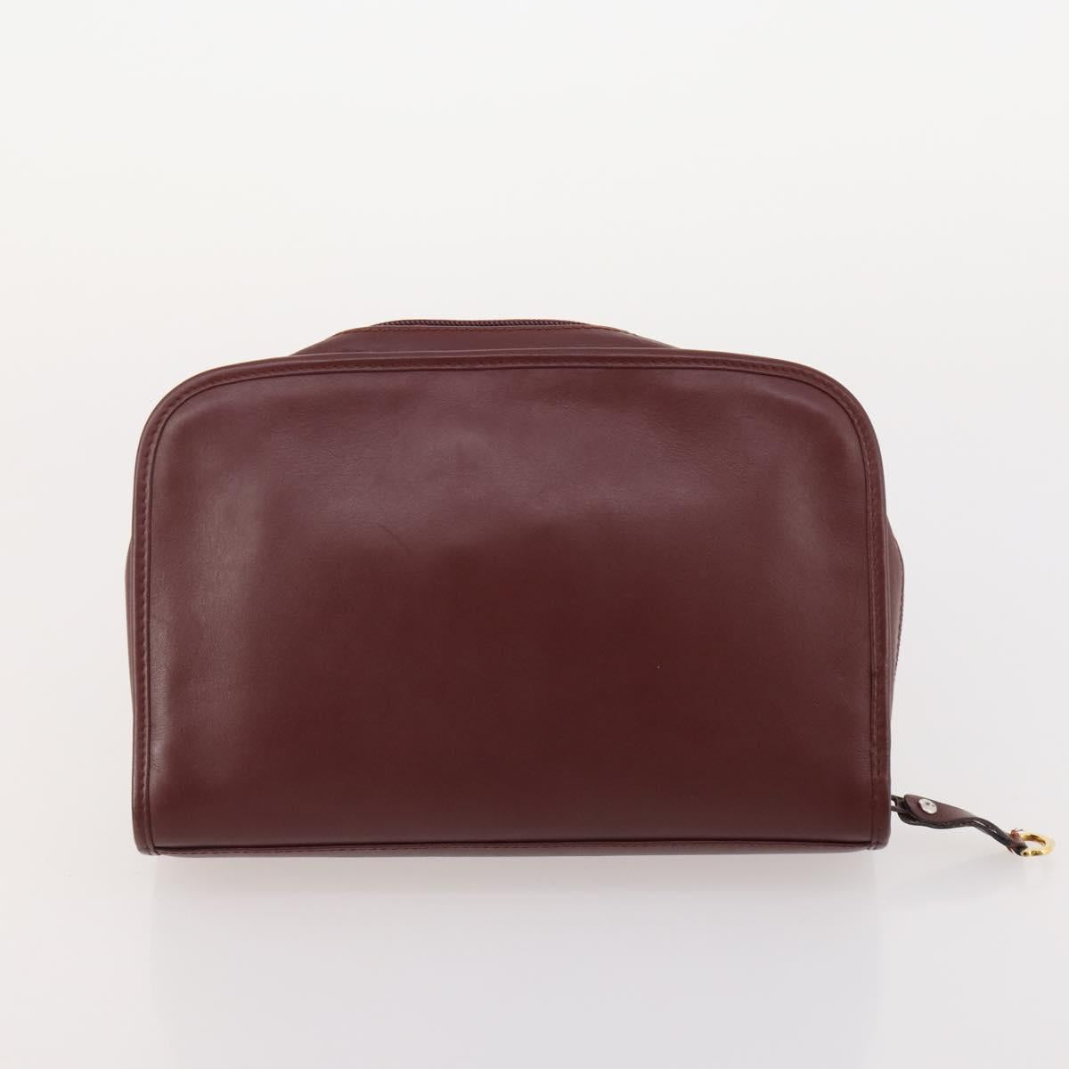 CARTIER Must Line Clutch Bag Leather 2 Set Bordeaux Gold Auth 182520