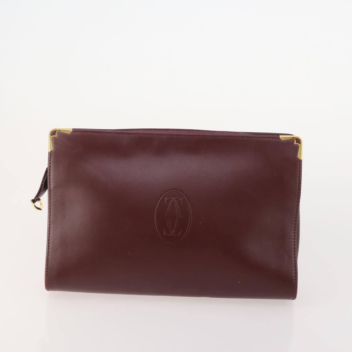 CARTIER Must Line Clutch Bag Leather 2 Set Bordeaux Gold Auth 182520