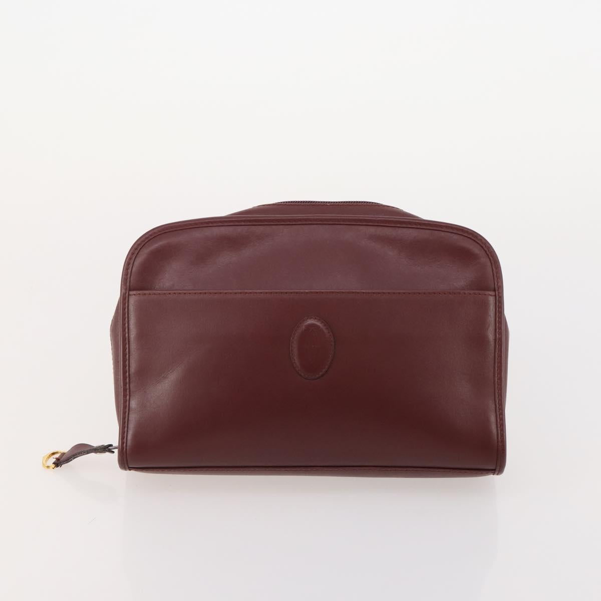 CARTIER Must Line Clutch Bag Leather 2 Set Bordeaux Gold Auth 182520