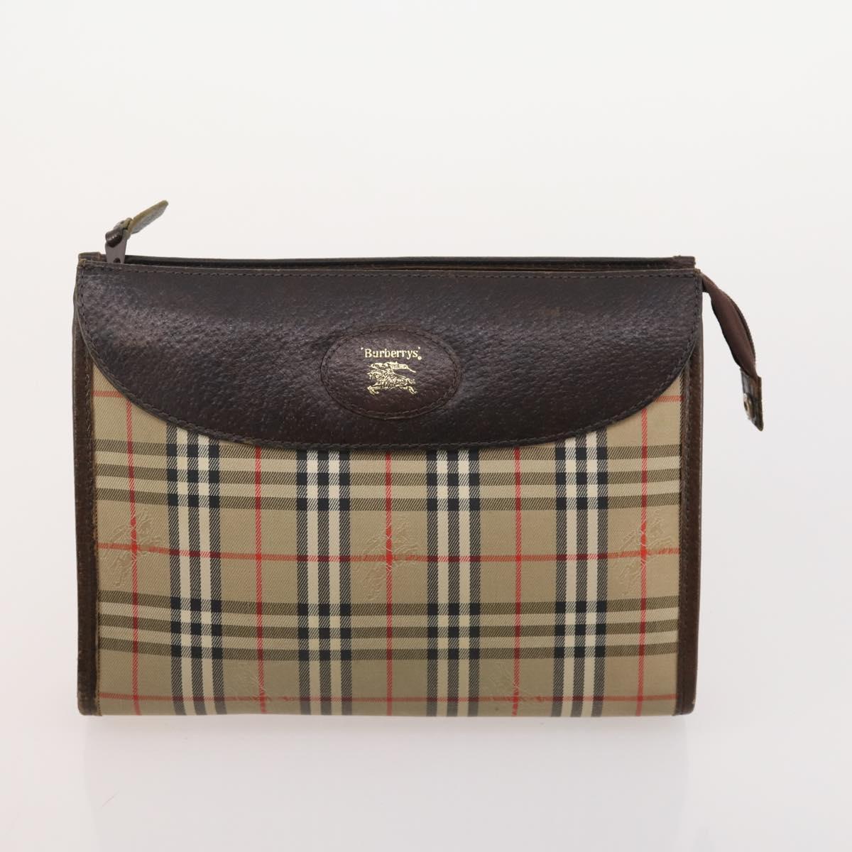 BURBERRY Burberrys Nova Check Bag Leather Canvas 7 Set Beige Black Auth 182523