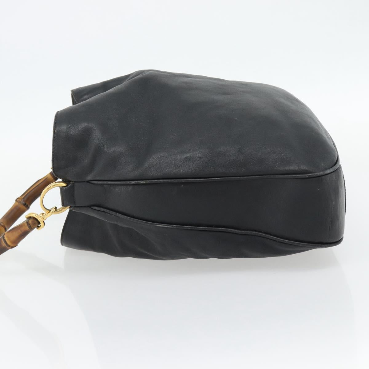 GUCCI Bamboo Shoulder Bag Leather Brown Gold Auth 182526
