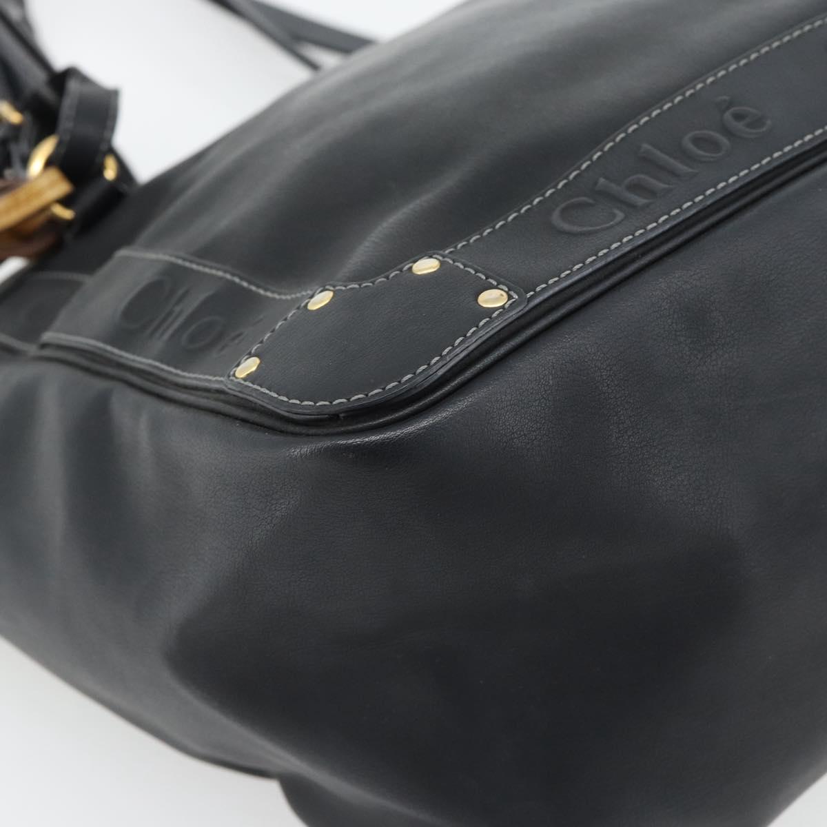 Chloe Eden Tote Bag Leather Black Gold Auth 182531A