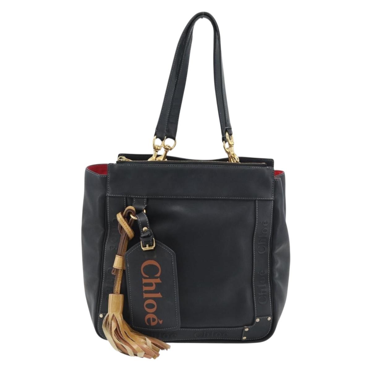 Chloe Eden Tote Bag Leather Black Gold Auth 182531A
