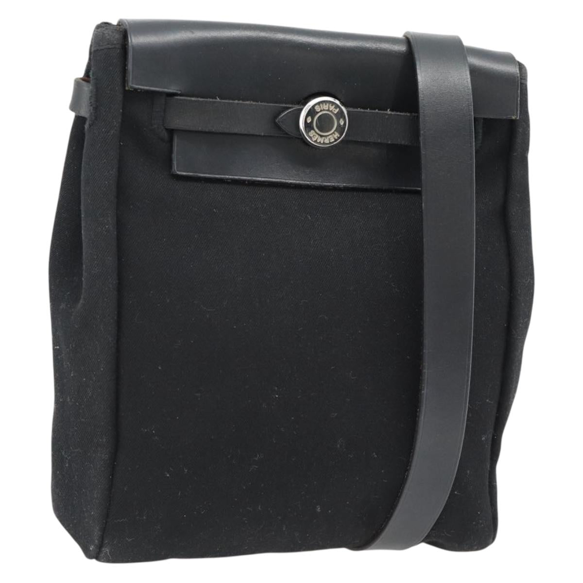 HERMES Herbag TPM Shoulder Bag Canvas Black Auth 182534