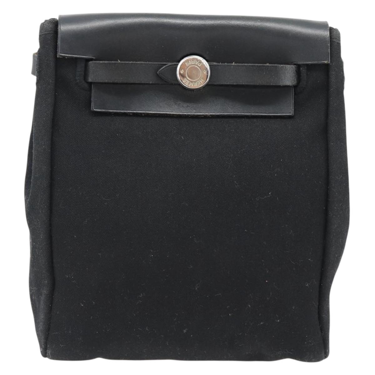 HERMES Herbag TPM Shoulder Bag Canvas Black Auth 182534