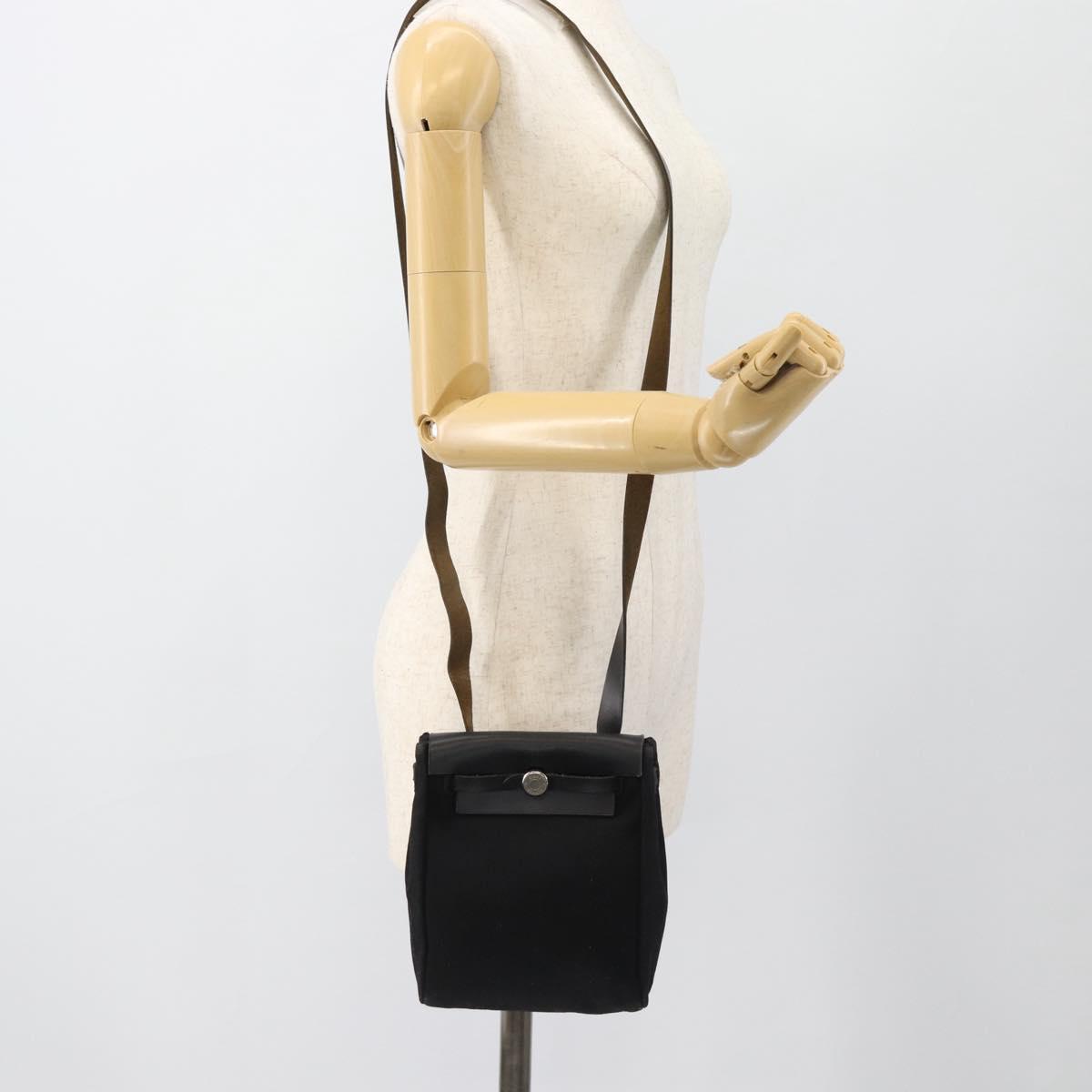 HERMES Herbag TPM Shoulder Bag Canvas Black Auth 182534
