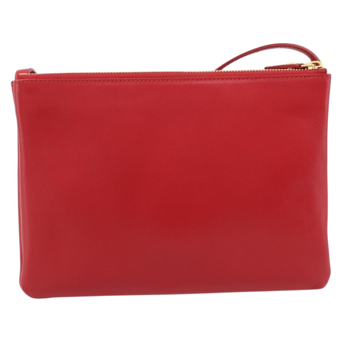 CELINE Trio Shoulder Bag Leather Red Gold Auth 182535A