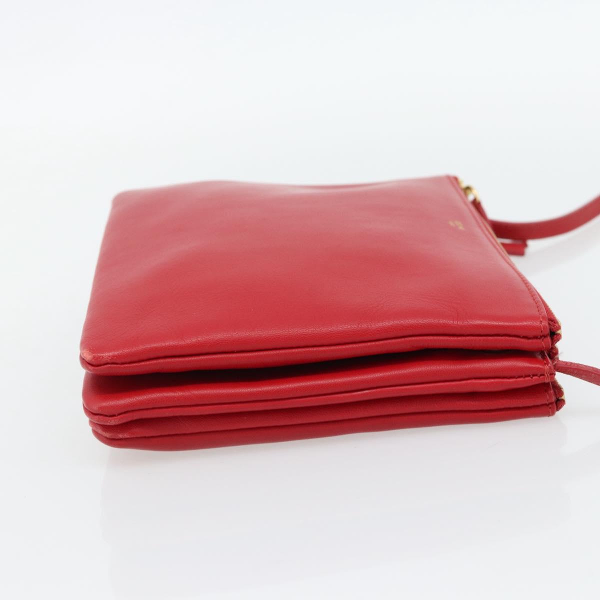 CELINE Trio Shoulder Bag Leather Red Gold Auth 182535A
