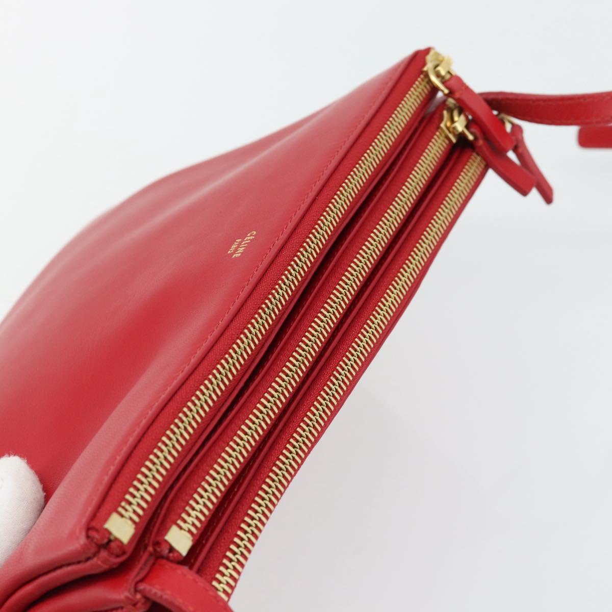 CELINE Trio Shoulder Bag Leather Red Gold Auth 182535A
